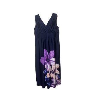 NINA LEONARD Dress Hawaii Blue Floral Vibrant Sleeveless Empire Waist SizeXL NWT